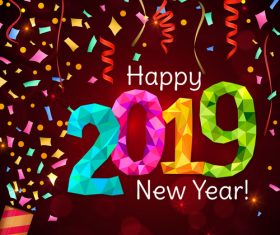 2019 new year background with colored confetti vector 02