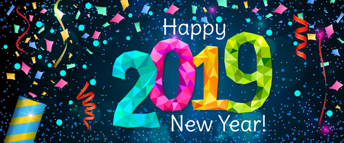 2019 new year background with colored confetti vector 03