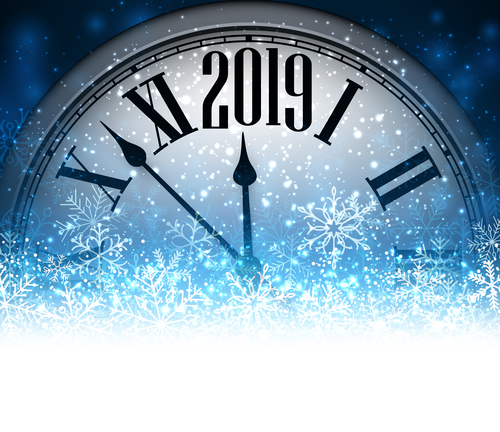 2019 new year clock background vector 01