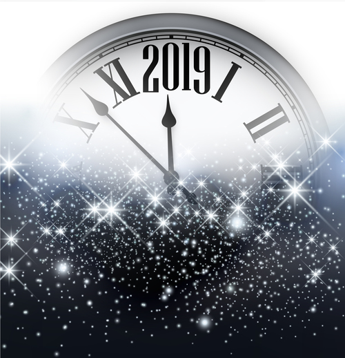 2019 new year clock background vector 03