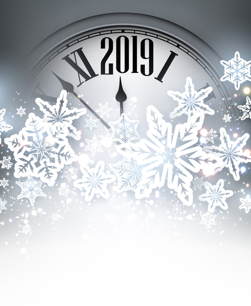 2019 new year clock background vector 04