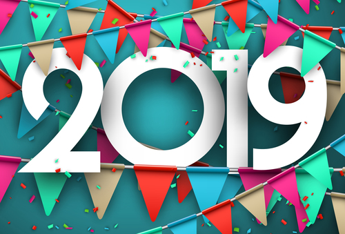 2019 new year confetti backgrounds vector