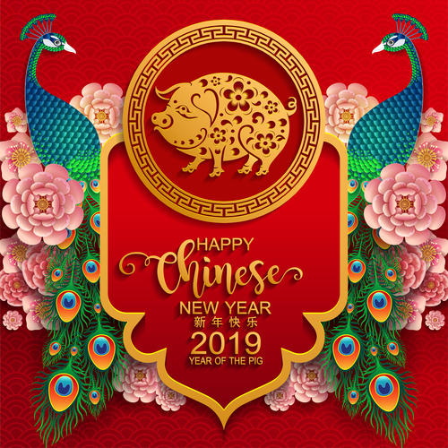 2019 new year of pig year chinese styles design vector 01