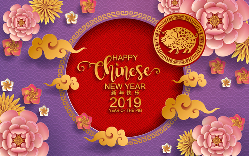 2019 new year of pig year chinese styles design vector 02
