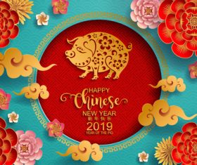 2019 new year of pig year chinese styles design vector 03