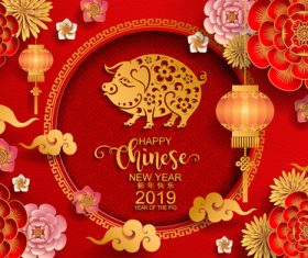 2019 new year of pig year chinese styles design vector 04