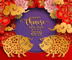 2019 new year of pig year chinese styles design vector 05