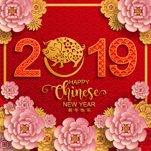 2019 new year of pig year chinese styles design vector 06