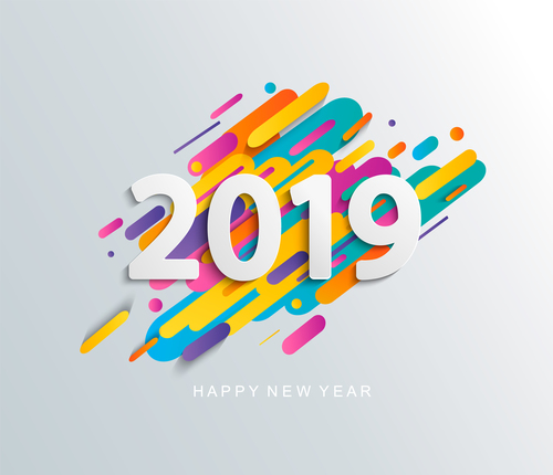 2019 new year text design with colored background vector