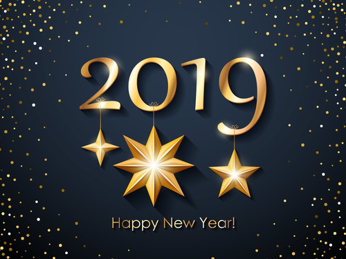 2019 new year text with stars decor vector