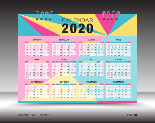 2020 Calendar template layout design vector 03