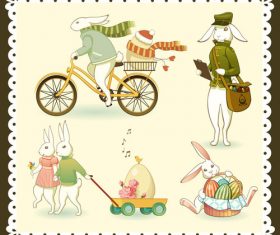 4 Easter Bunny and Eggs vector
