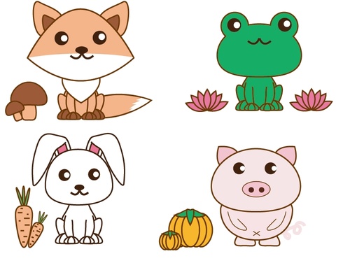 4 kinds of cartoon animals illustration vector free download