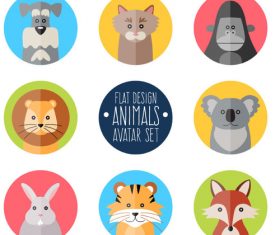 8 flat color animal icons vector