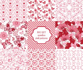 9 Seamless ornament with pink hearts and butterflies vector