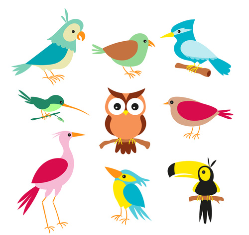 9 cartoon birds vector material