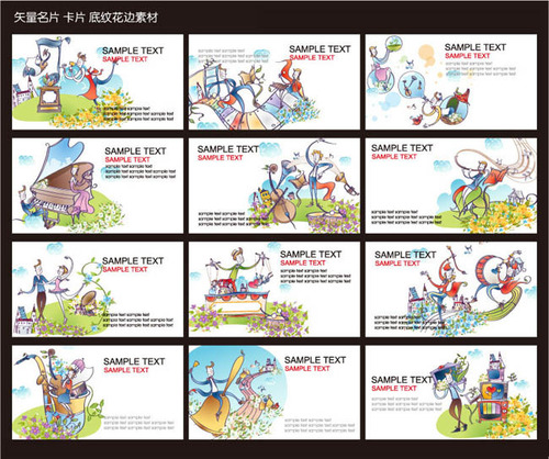Cartoon business card template design vector material
