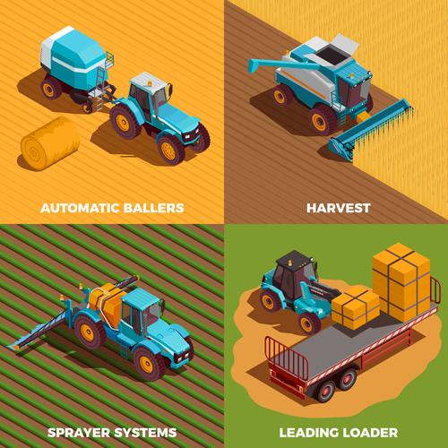 Agricultural machines isometric vector
