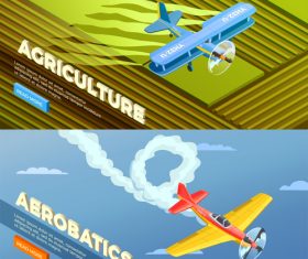 Airplanes helicopters isometric banners vector