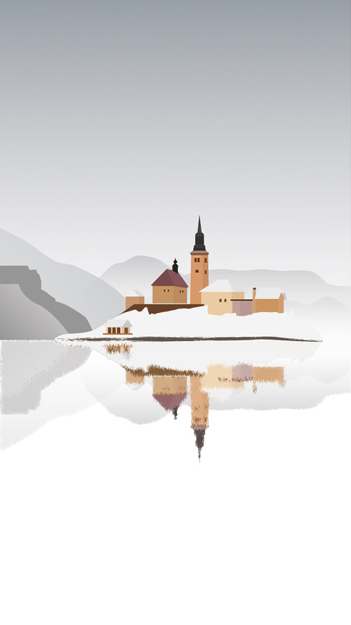 Ancient castle snowy landscape vector illustration design