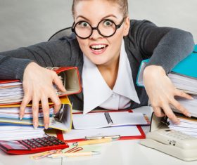 Angry female secretary at work pressure Stock Photo 02