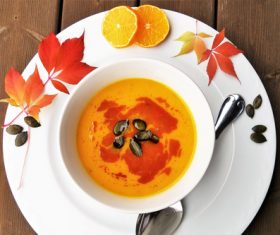 Autumnfall pumpkin soup Stock Photo