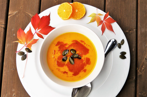 Autumnfall pumpkin soup Stock Photo