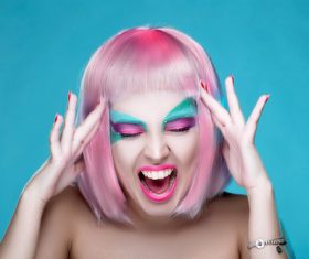 Avant-garde fashion girl happy expression Stock Photo