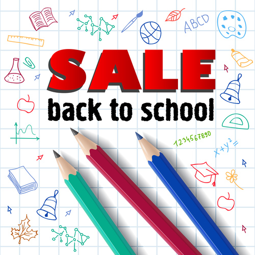 Back to school sale background with stationery vector