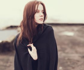 Beautiful girl in black dress Stock Photo 02