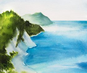 Beautiful seascapes watercolor vector background 01