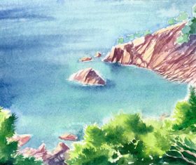 Beautiful seascapes watercolor vector background 02