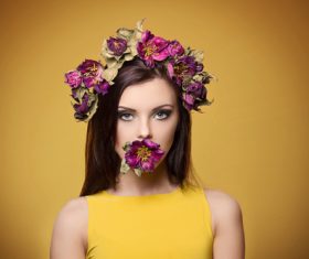 Beautiful young woman wearing floral headband Stock Photo 02