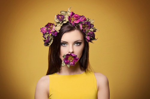 Beautiful young woman wearing floral headband Stock Photo 02
