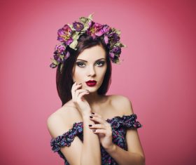 Beautiful young woman wearing floral headband Stock Photo 03