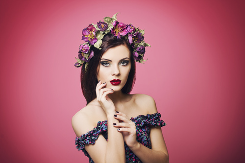 Beautiful young woman wearing floral headband Stock Photo 03