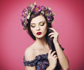 Beautiful young woman wearing floral headband Stock Photo 04