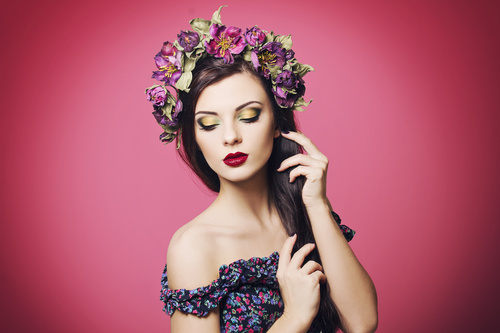Beautiful young woman wearing floral headband Stock Photo 04