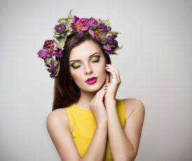Beautiful young woman wearing floral headband Stock Photo 05