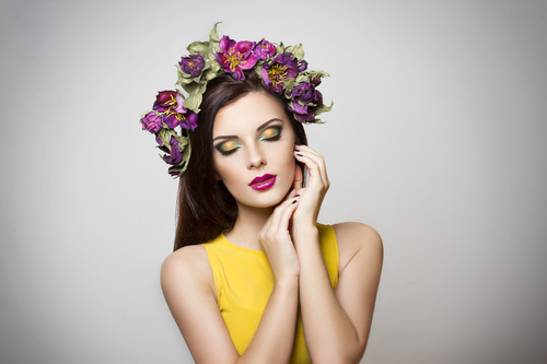 Beautiful young woman wearing floral headband Stock Photo 05
