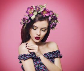 Beautiful young woman wearing floral headband Stock Photo 06