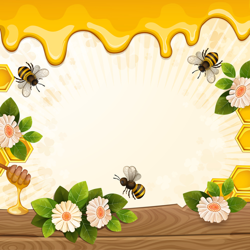Bees and honey vector background