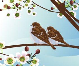 Bird illustration on spring tree vector