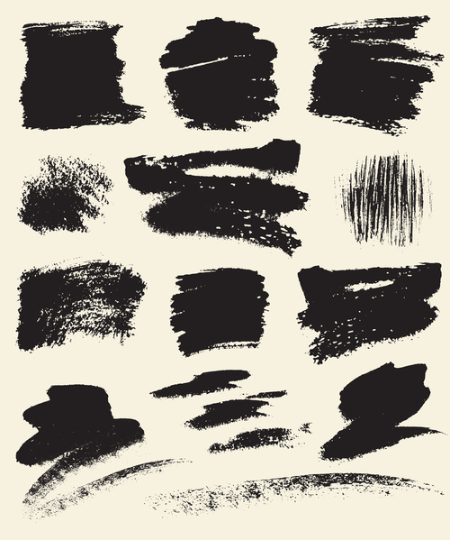 Black stains brush illustration retro vector material 06