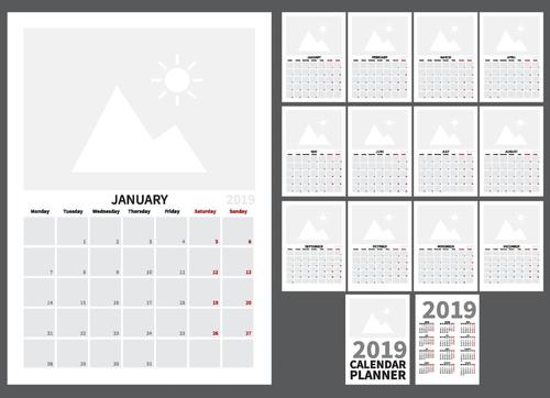Blank 2019 Calendar vector template