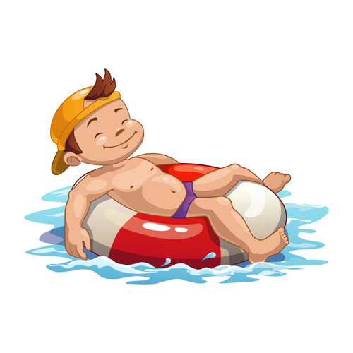 Boy with swimming ring vector
