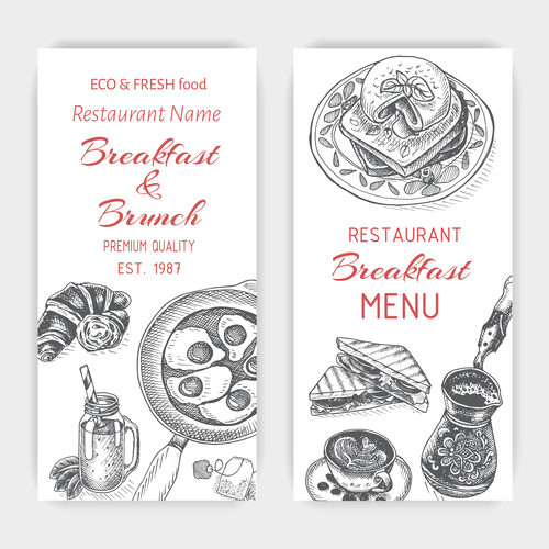 Breakfast with brunch menu card template vector 02