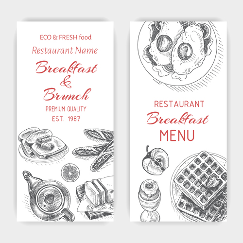 Breakfast with brunch menu card template vector 04