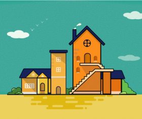 Building cartoon pattern vector