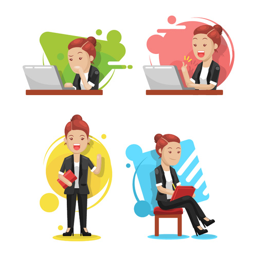 Business woman working white collar cartoon vector free download